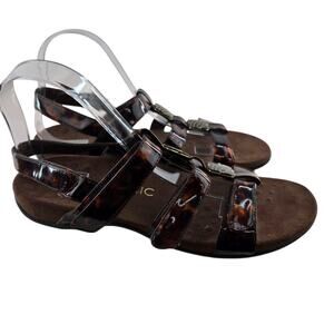 Vionic Sandals Womens 9 Amber Tortoise Patent Leather Adjustable Slingback Ortho